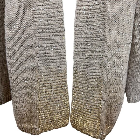 Chicos Womens Beige Sequin Silver Gold Open Cardigan Cotton Blend Sweater 2/ L - Picture 5 of 16